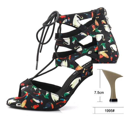 Latin Dance Lace-Up Sandal | Print Fabric | 6–10cm Heel