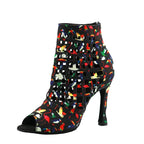 Laser Mesh Tricolor Latin Dance Ankle Boot | Glitter Mesh | 6–10cm Heel