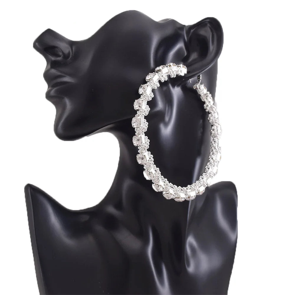 Rhinestone Hoop Earrings | 8.5cm | Crystal Bead Winding