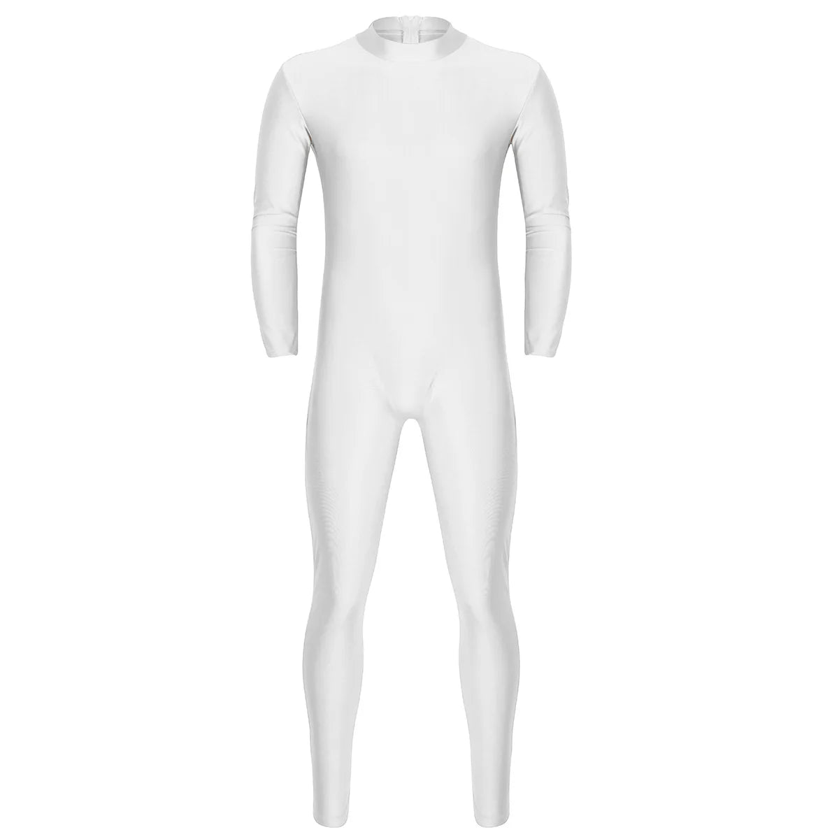 Men's Full-Body Spandex Unitard | Back Zipper | Long Sleeve Mock Neck | Dance Performance