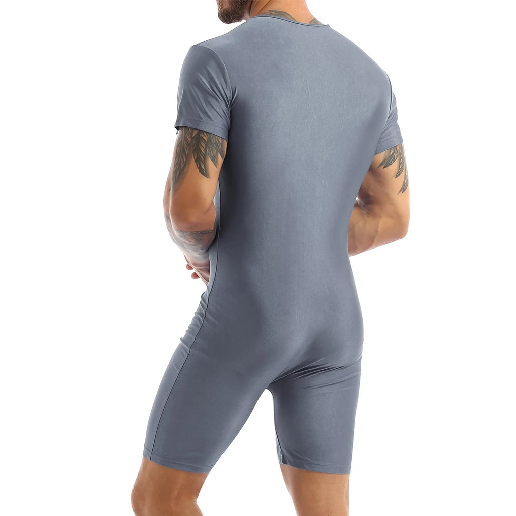Men's Zip-Front Dance Unitard | Short Sleeve | Ballet Gymnastics Biketard