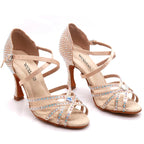 Rhinestone Latin Dance Heels | Satin | Multi-Height