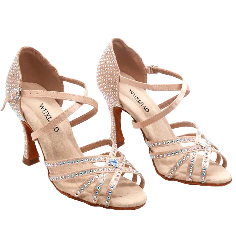 Rhinestone Latin Dance Heels | Satin | Multi-Heel