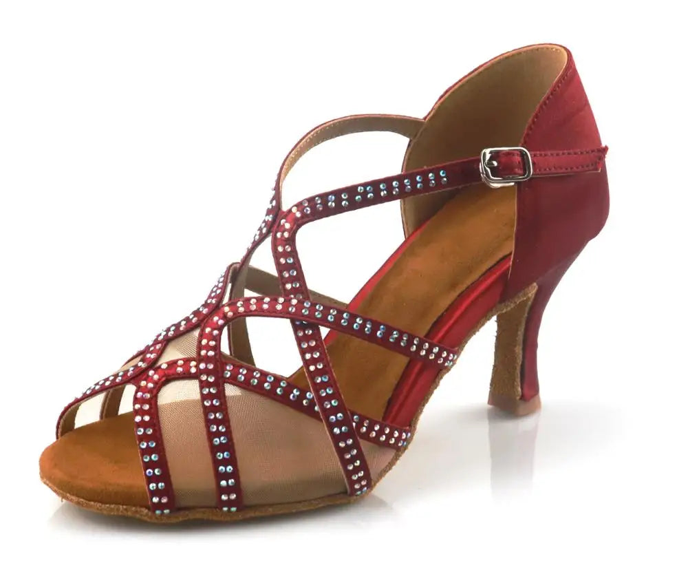 Rhinestone Latin Dance Heels | Satin | Multi-Height