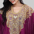 Khaleeji Thobe Belly Dance Costume - Embroidered Sequin Kaftan with Belt