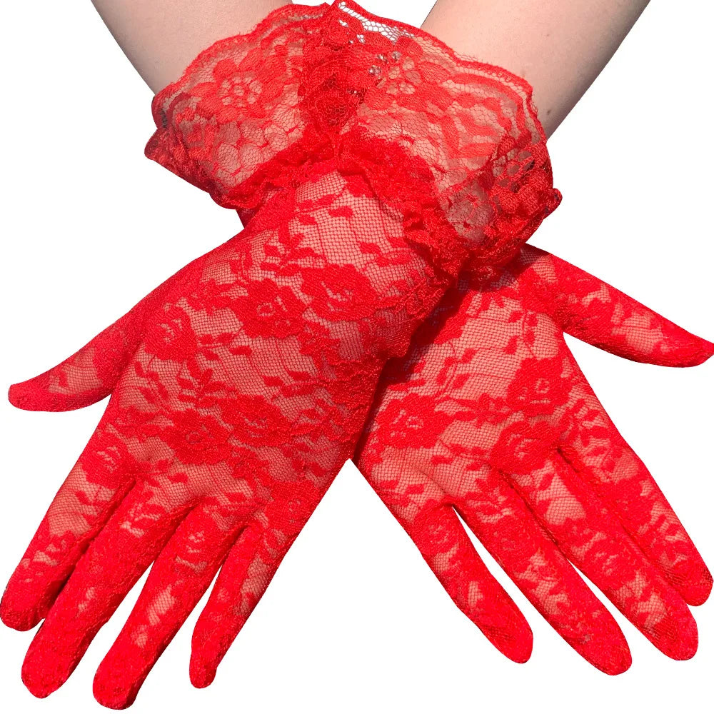 Sheer Lace Wrist Gloves | Floral | 2 Lengths | 10+ Colors