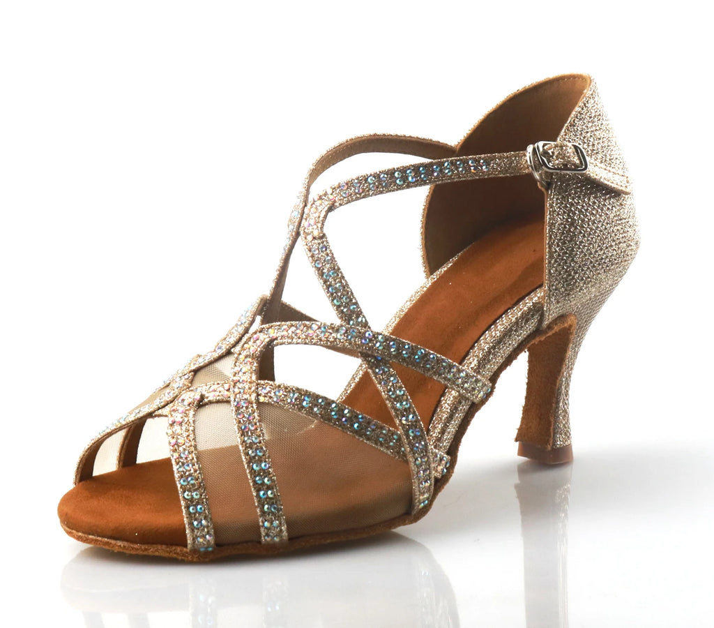 Rhinestone Latin Dance Heels | Satin | Multi-Height