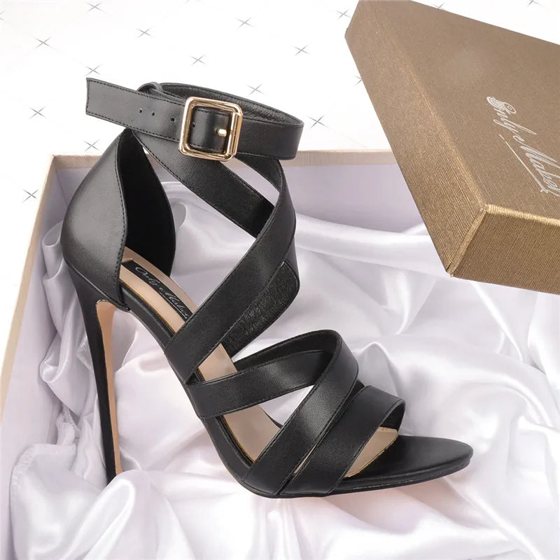Peep Toe Cross-Strap Stiletto Sandals — 12cm High Heel
