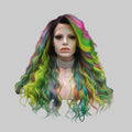 24" Rainbow Deep Wave Lace Front Wig – Multicolor Stage Wig