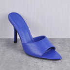 Pointed Peep-Toe Mule Heels | Slip-On | Blue & Brown