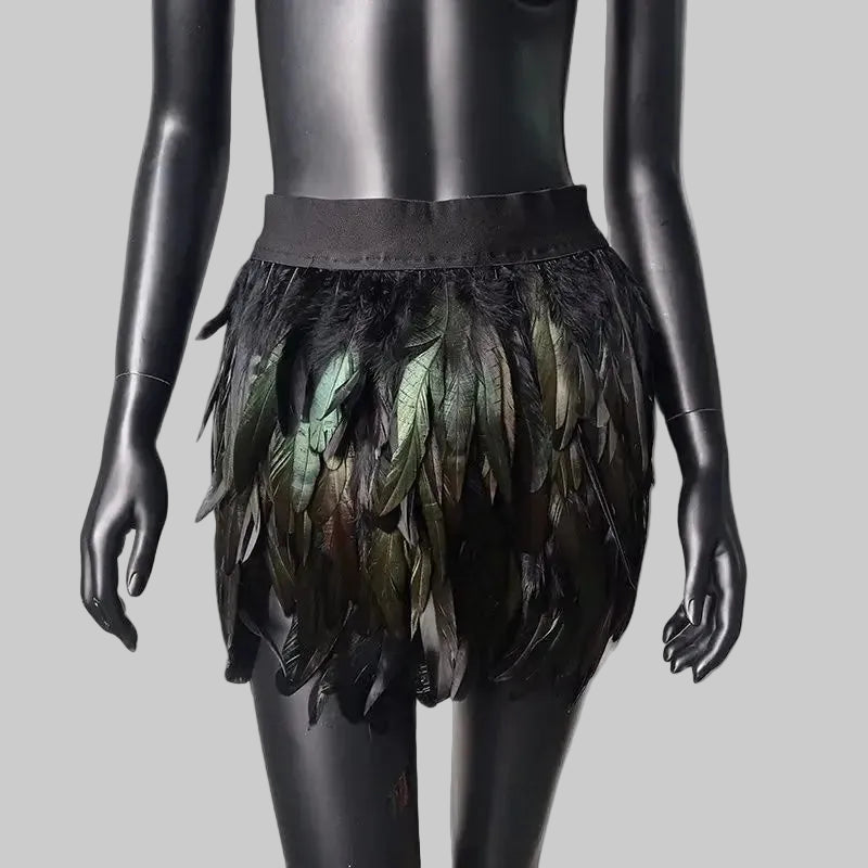 Real Feather Cardigan & Mini Skirt Set - 2-Piece Fluffy Outfit