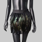 Real Feather Cardigan & Mini Skirt Set - 2-Piece Fluffy Outfit