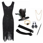 1920s Gatsby Flapper Dress & Accessory Set | Sequin Fringe | Plus Size XS–4XL