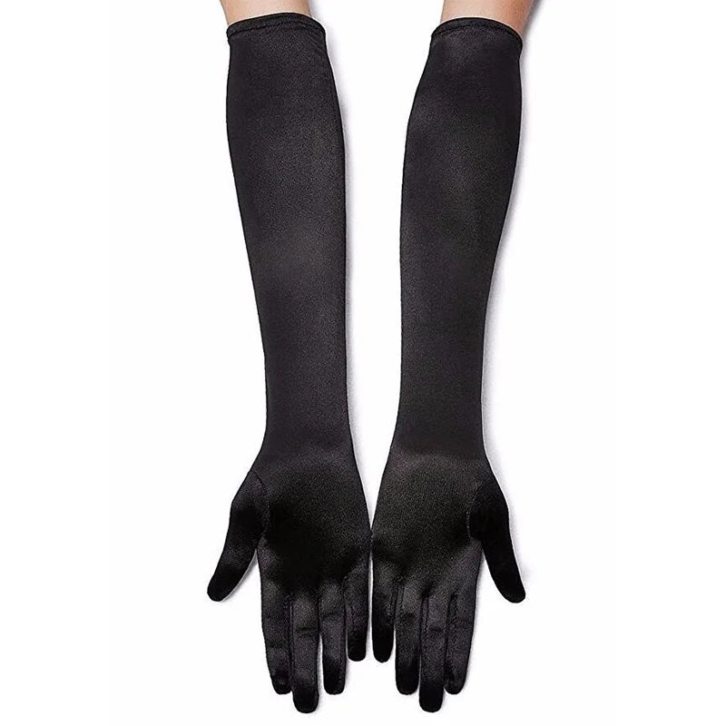Stretch Satin Opera Gloves — Elbow Length, 53cm | Red, White, Black