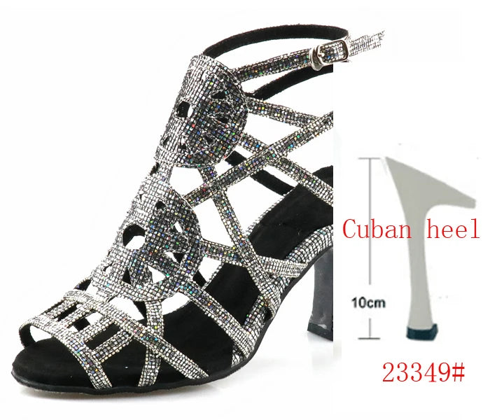 Rhinestone Cage Latin Dance Sandals | Cuban & Pointed Heel | 6–10cm