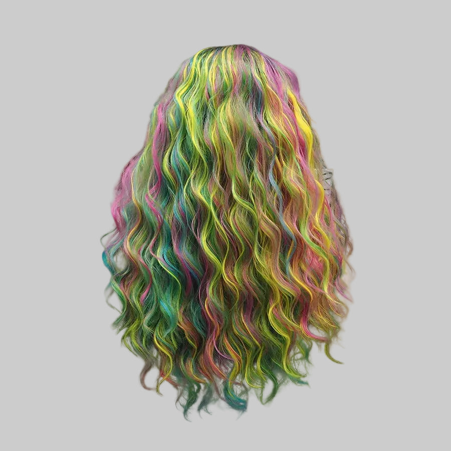 24" Rainbow Deep Wave Lace Front Wig – Multicolor Stage Wig