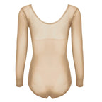 Women's Sheer Mesh Long-Sleeve Bodysuit | Open Bust & Snap Crotch | Dance & Performance Underlayer
