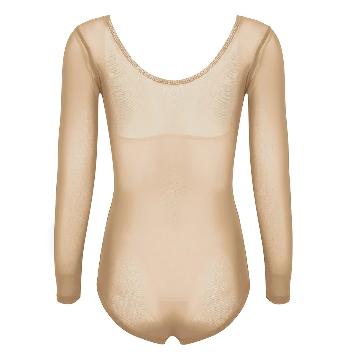 Women's Sheer Mesh Long-Sleeve Bodysuit | Open Bust & Snap Crotch | Dance & Performance Underlayer