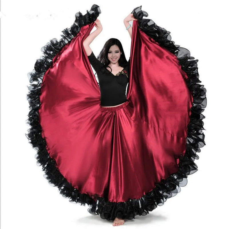 Flamenco Dance Skirt | 180–720 Degree Swing | Black & Red