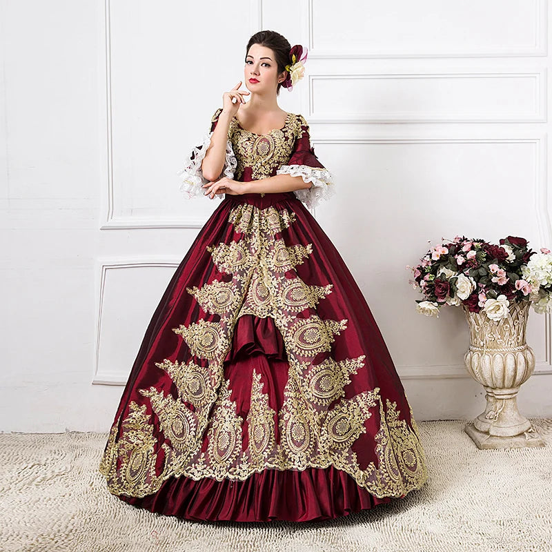 Rococo Ball Gown | Gold Embroidered Satin