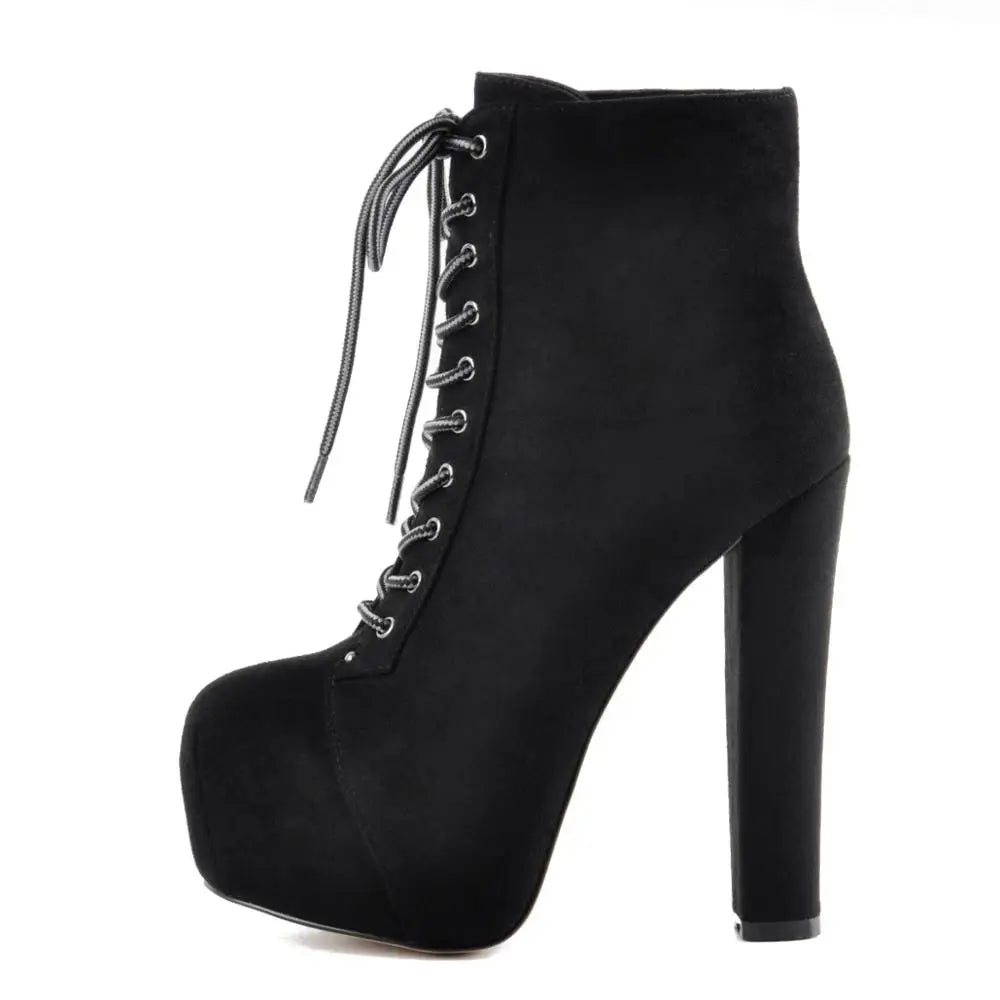 Platform Lace-Up Ankle Boots — Extreme Heel Faux Fur Lined
