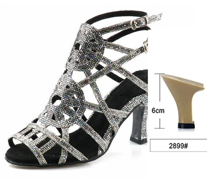 Rhinestone Cage Latin Dance Sandals | Cuban & Pointed Heel | 6–10cm