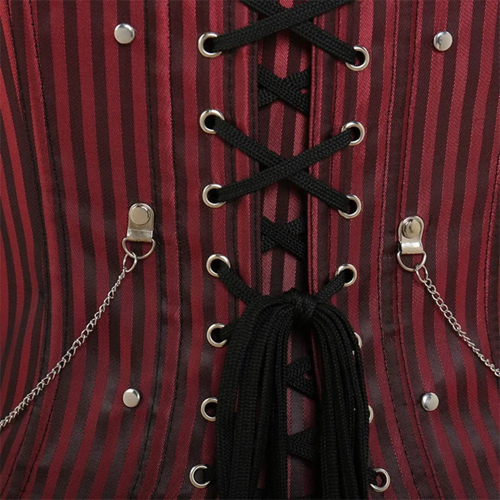 Striped Gothic Corset Top | Lace Overlay & Buckles