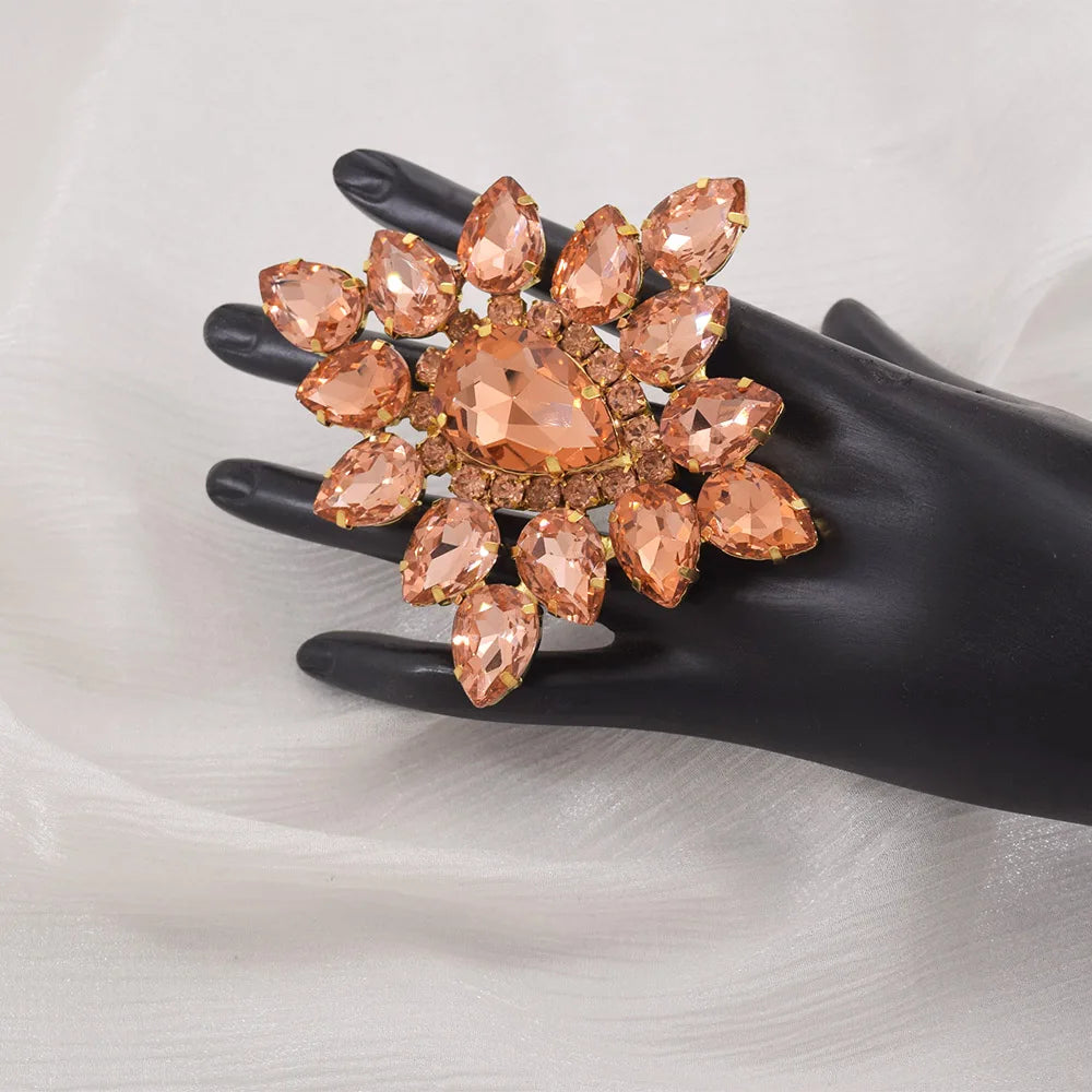 Oversized Rhinestone Flower Cocktail Ring | Adjustable | 6 Colors