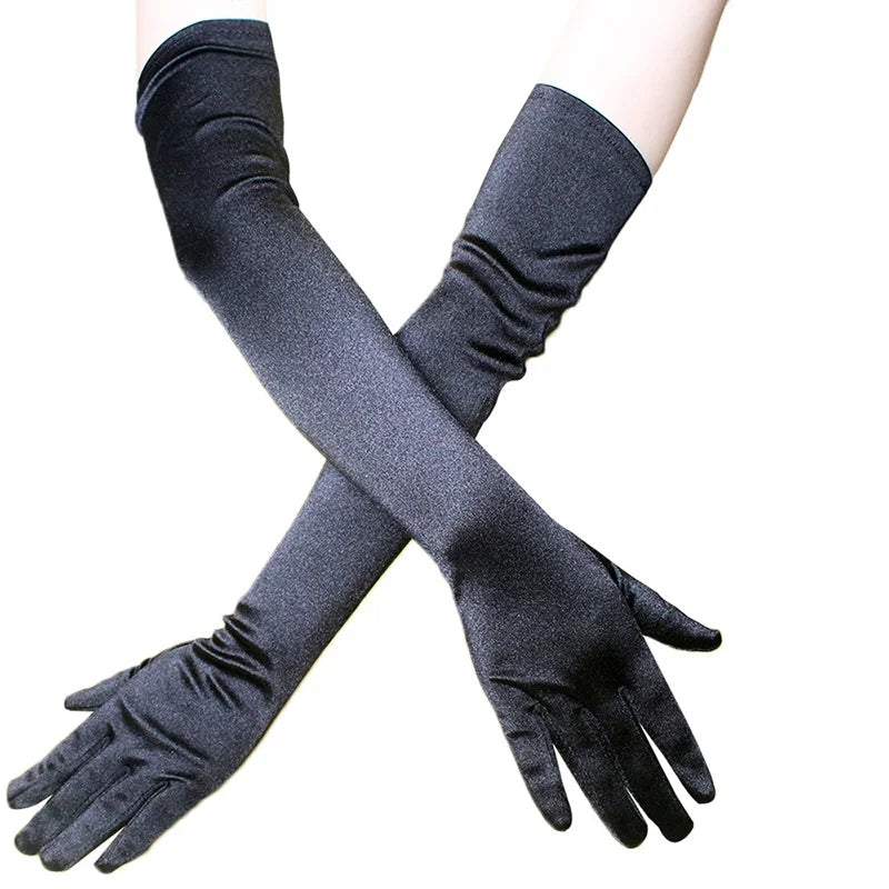 Stretch Satin Opera Gloves — Elbow Length, 53cm | Red, White, Black