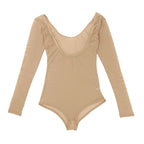 Women's Sheer Mesh Long-Sleeve Bodysuit | Open Bust & Snap Crotch | Dance & Performance Underlayer