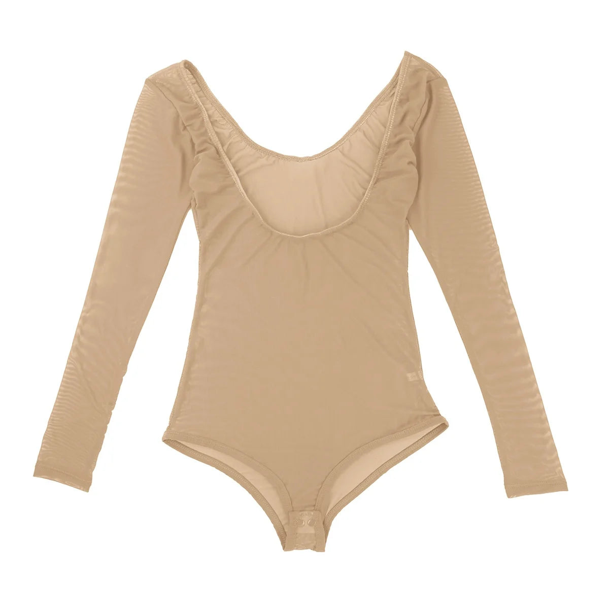 Women's Sheer Mesh Long-Sleeve Bodysuit | Open Bust & Snap Crotch | Dance & Performance Underlayer