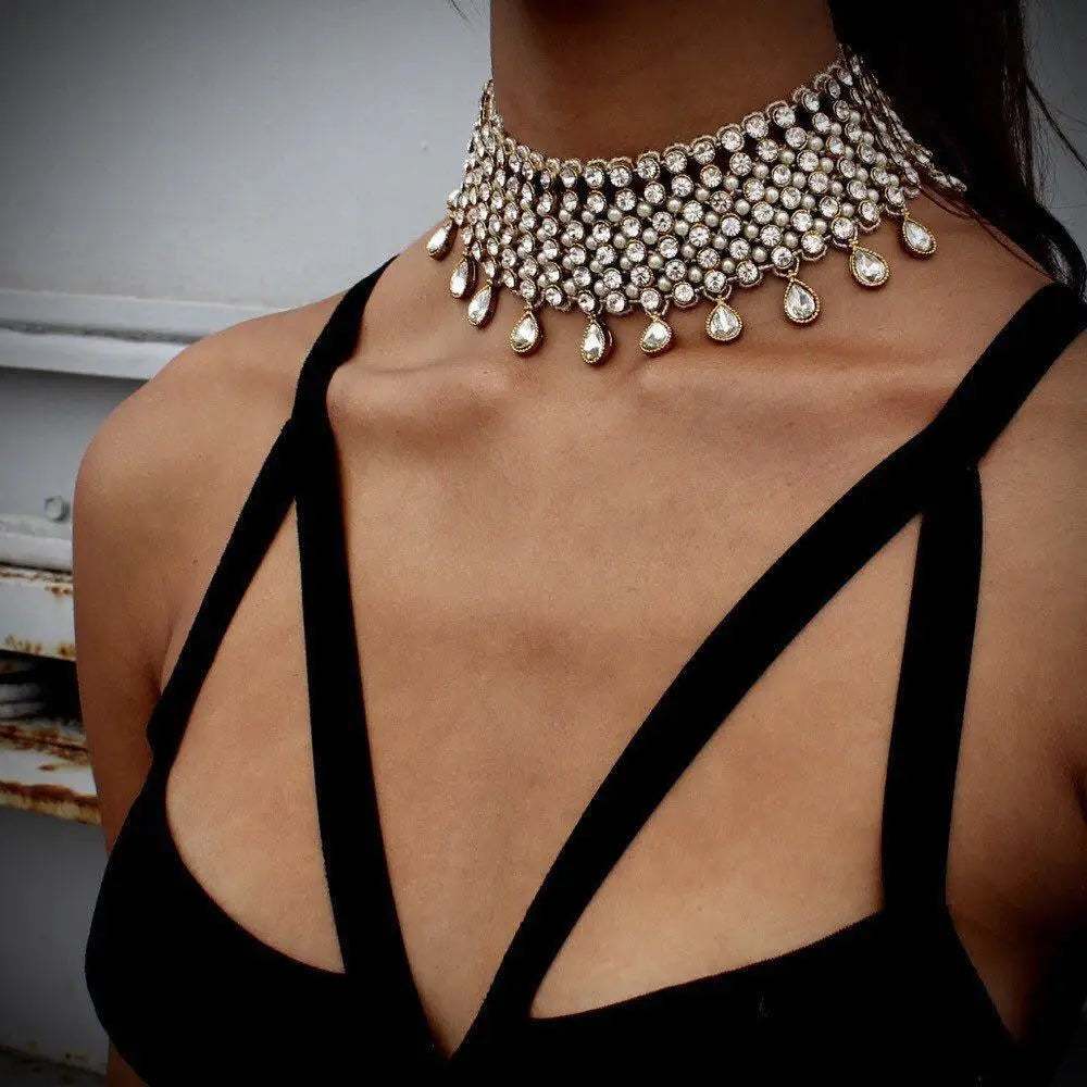 Crystal Rhinestone Statement Choker | Multilayer Collar Necklace