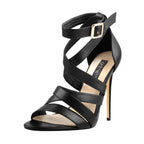 Peep Toe Cross-Strap Stiletto Sandals — 12cm High Heel