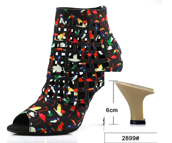 Laser Mesh Tricolor Latin Dance Ankle Boot | Glitter Mesh | 6–10cm Heel