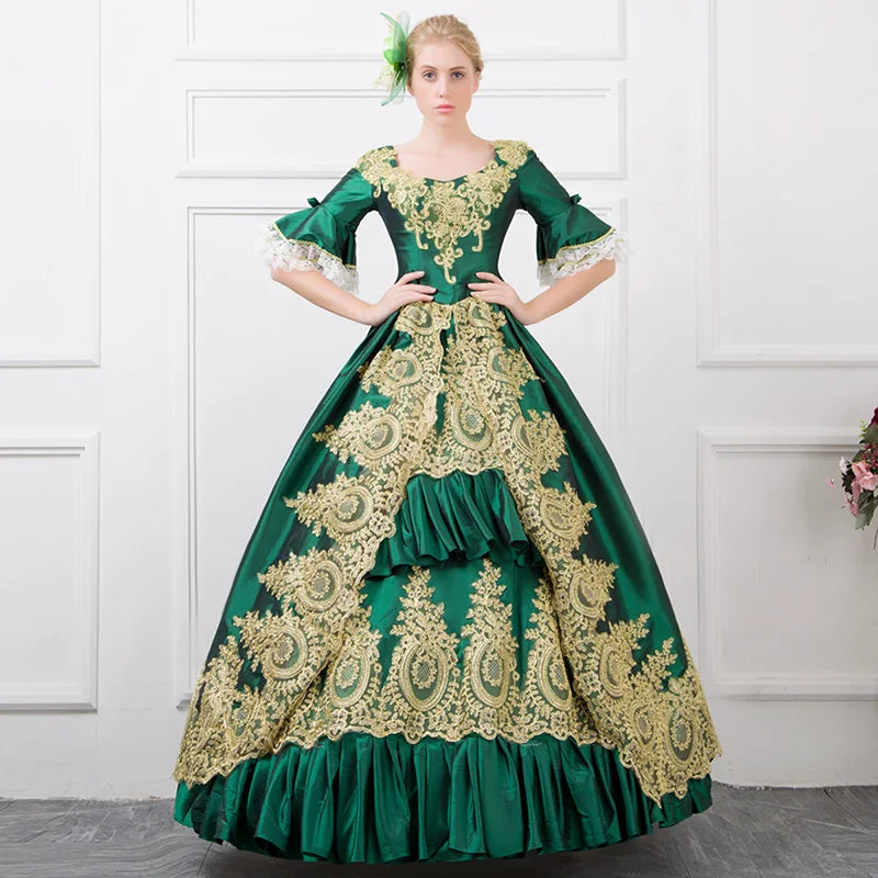 Rococo Ball Gown | Gold Embroidered Satin