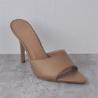 Pointed Peep-Toe Mule Heels | Slip-On | Blue & Brown