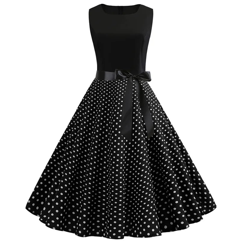 Polka Dot Vintage Swing Dress | 1950s A-Line | Sleeveless