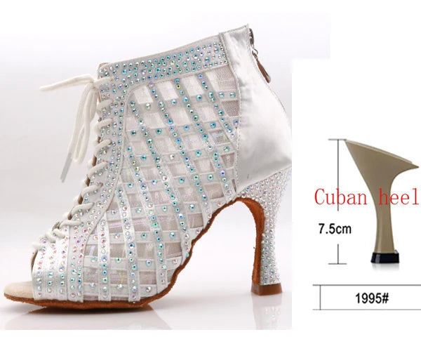 Rhinestone Mesh Dance Boot | Lace-Up | Multi-Heel
