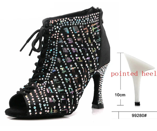 Rhinestone Mesh Dance Boot | Lace-Up | Multi-Heel