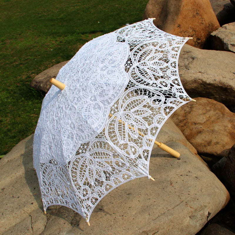 Victorian Lace Parasol | Battenburg Cotton | Black, White & Beige