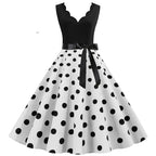 1950s Polka Dot Swing Dress | V-Neck | Bow Sash | 15 Colors