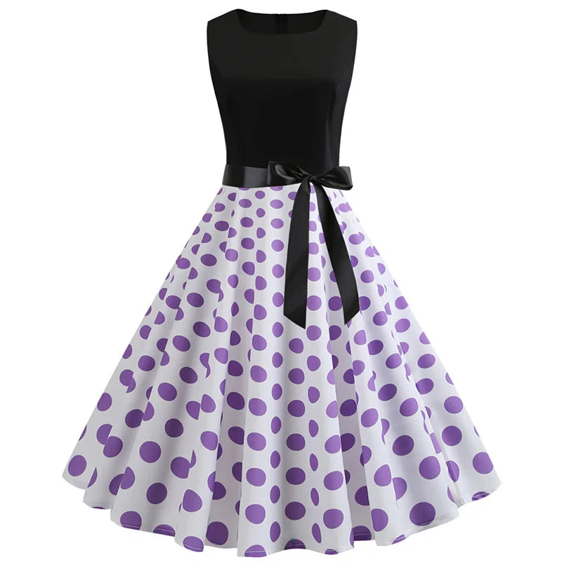 Polka Dot Vintage Swing Dress | 1950s A-Line | Sleeveless