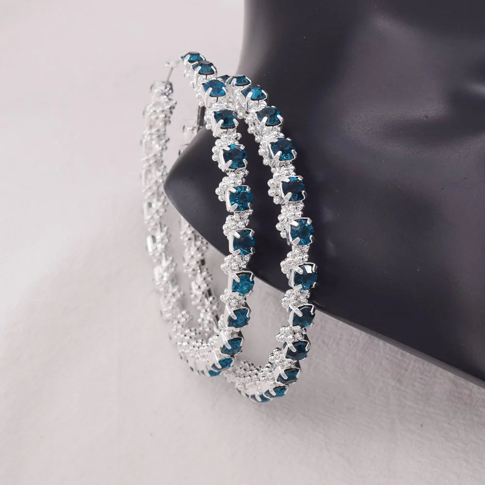 Rhinestone Hoop Earrings | 8.5cm | Crystal Bead Winding