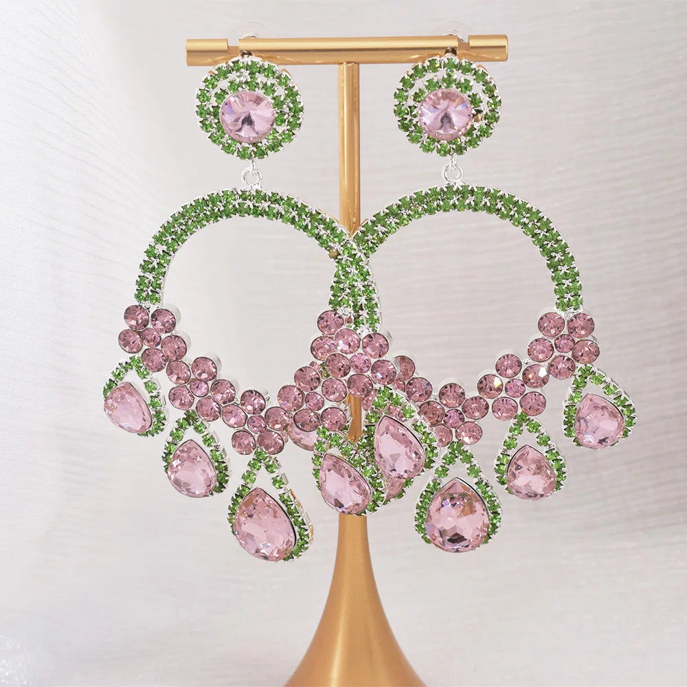 Rhinestone Hoop Drop Earrings | Water Drop Dangles | 7 Colors