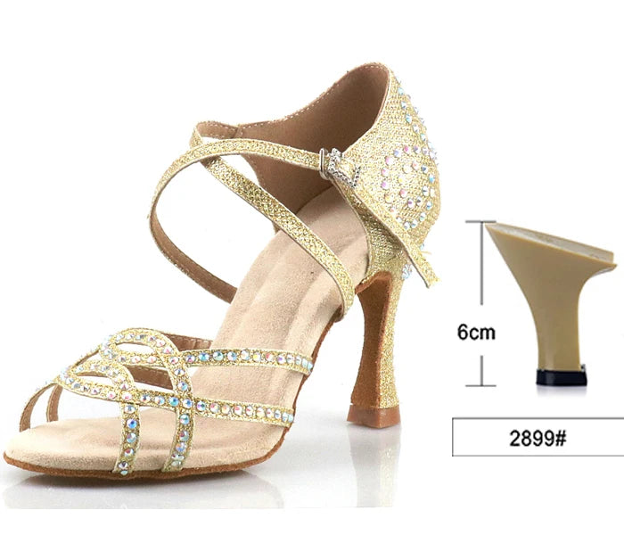 Women's Latin Dance Shoes | Satin Rhinestone | Multi Heel