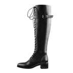 Lace-Up Knee-High Boot | Side Zip | Matte Black