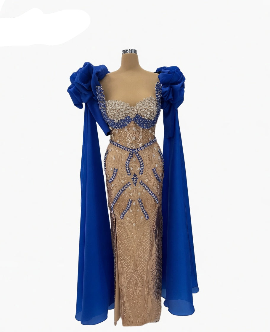 Crystal Cape Gown | Beaded Mermaid | Floor Length