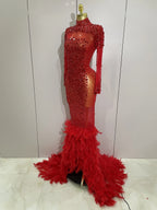 Crystal Feather Mermaid Gown | Long Sleeve | S–XL