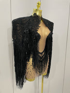 Sparkly Rhinestone Sequin Tassel Dress & Jacket — 2‑Piece Performance Set