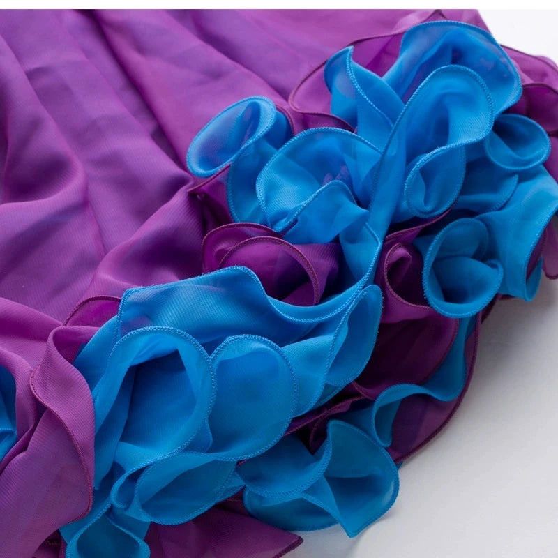 Two-Color Chiffon Belly Dance Skirt - Double Layer Ruffle